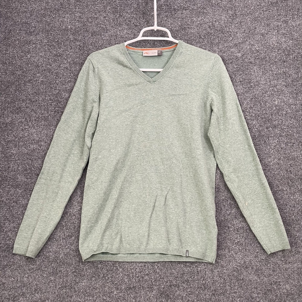 KJUS V neck Pullover Sweater Men's Sz 40 L Green Casual Active Golf Long Sleeve